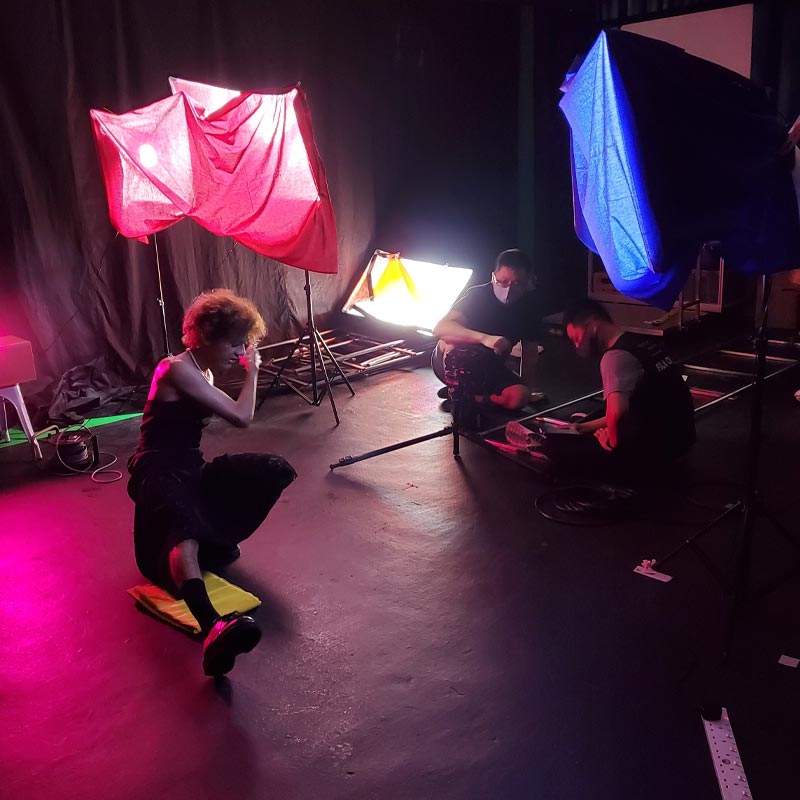 Music video shoot day — live filming with full crew