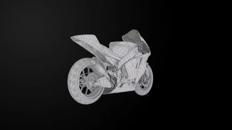 3D wireframe topology of a motorcycle model